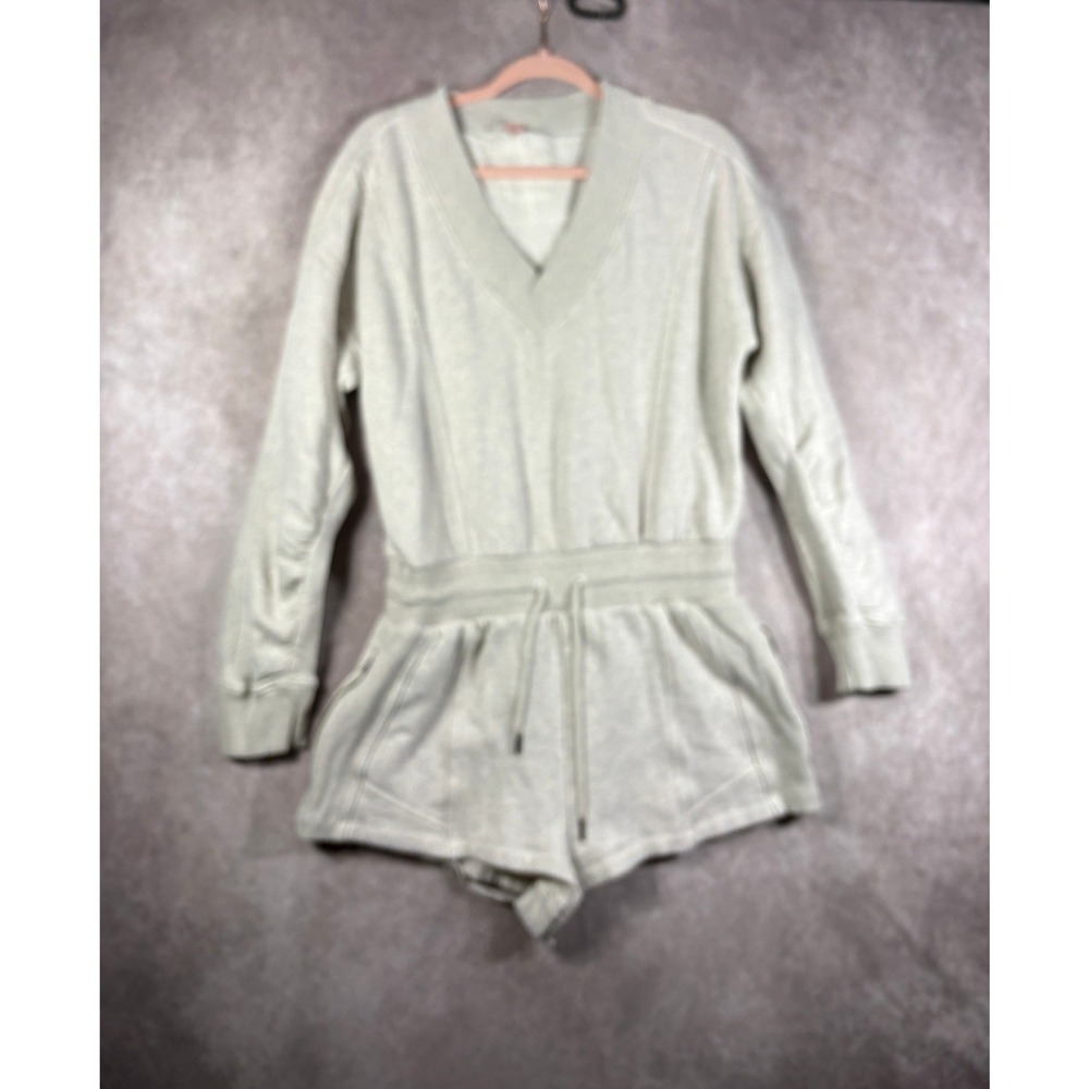 Free People Romper Women Medium Grey Hot Shot Long Sleeve Athleisure Fleece